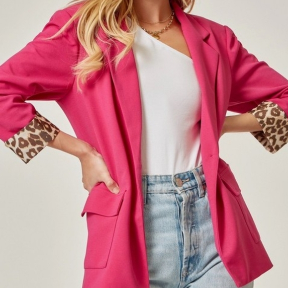 Last 1!  Hot Pink Leopard Blazer Small - Picture 3 of 4